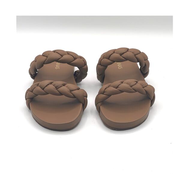KAANAS Coco Brown Chunky Leather Braided Pool Slides Womens Size 6M NEW! - Picture 3 of 9